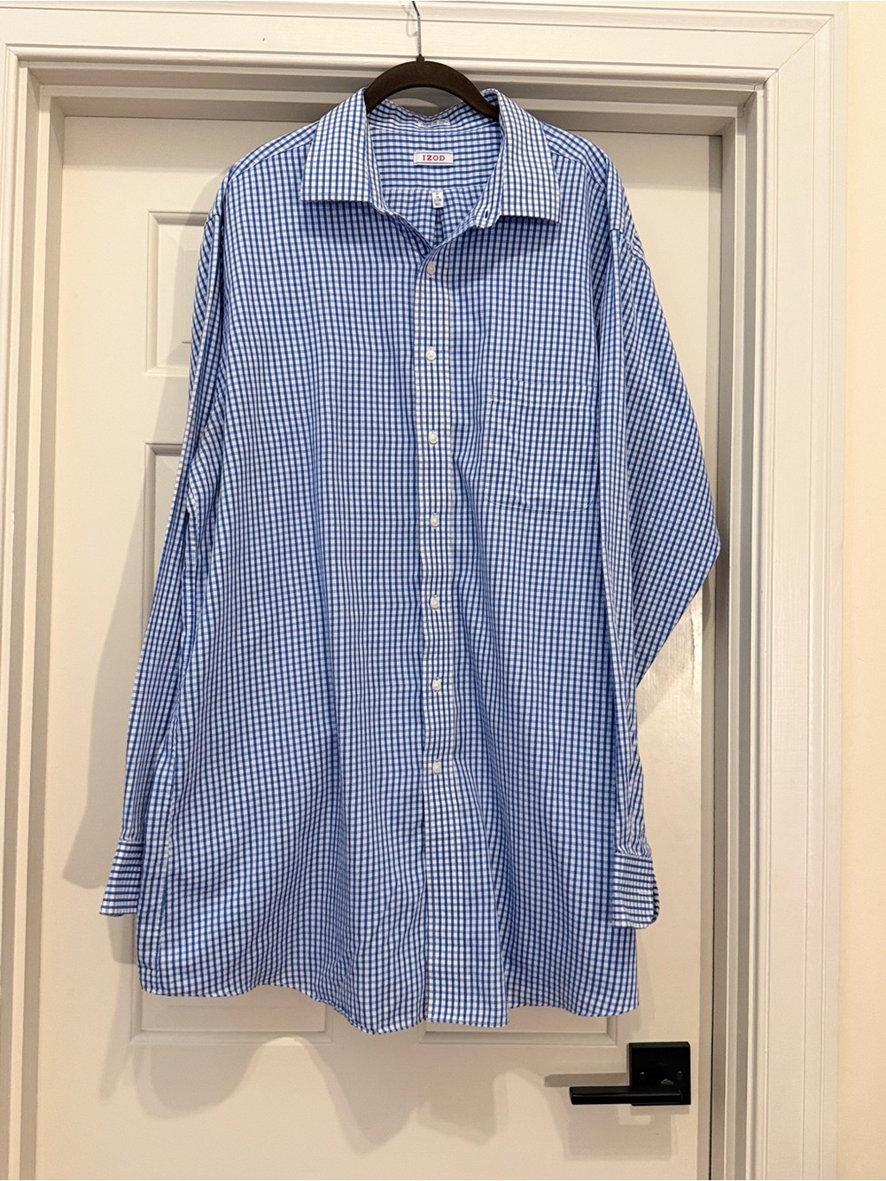 Izod Men's Blue and White Gingham Dress Shirt - 18 37/38 Tall